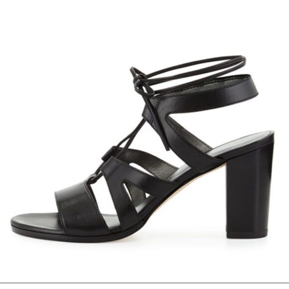 Stuart Weitzman Tiegirlbingo Lace-Up‎ Strappy Leather Sandal Black size 10 M